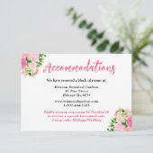 Blumenrosa Rosen Hochzeitsunterkünfte Begleitkarte (Stehend Vorderseite)