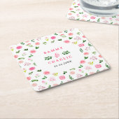 Blumenrosa Rosen mit Foliage Hochzeit Rechteckiger Pappuntersetzer (angewinkelt)