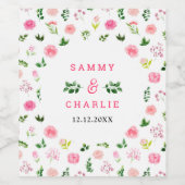 Blumenrosa Rosen mit Foliage Hochzeit Weinetikett (Einzelnes Label)