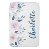 Blumenrosa Rosen Personalisierter Name Badematte (Vorderseite Vertikal)