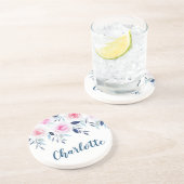 Blumenrosa Rosen Personalisierter Name Getränkeuntersetzer (Seite)