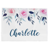 Blumenrosa Rosen Personalisierter Name Große Geschenktüte (Rückseite)
