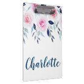 Blumenrosa Rosen Personalisierter Name Klemmbrett (Rechts)