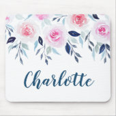 Blumenrosa Rosen Personalisierter Name Mousepad (Vorne)