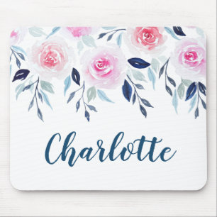 Blumenrosa Rosen Personalisierter Name Mousepad