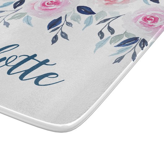 Blumenrosa Rosen Personalisierter Name Schneidebrett (Ecke)