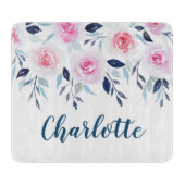 Blumenrosa Rosen Personalisierter Name Schneidebrett (Vorderseite)