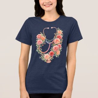Blumenrosa-Rosen-Stethoskop Tri-Blend Shirt