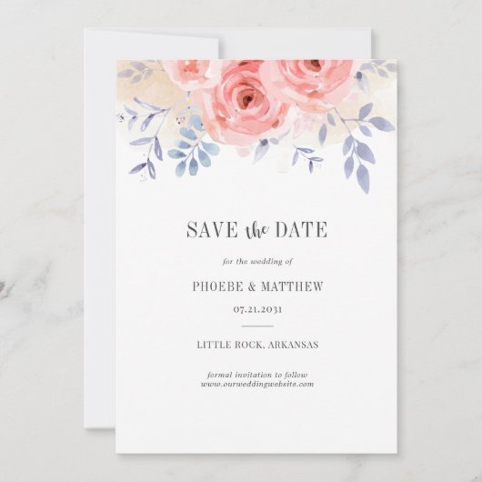 Blumenrosa Rosen Wasserfarben Lilac Folifall Save The Date (Vorderseite)