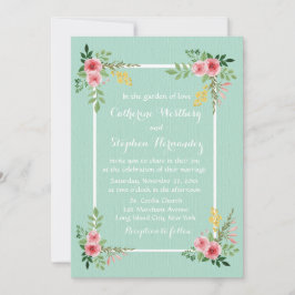 Blumenrosa Rosen Wasserfarbenprägung Grüne Hochzei Einladung