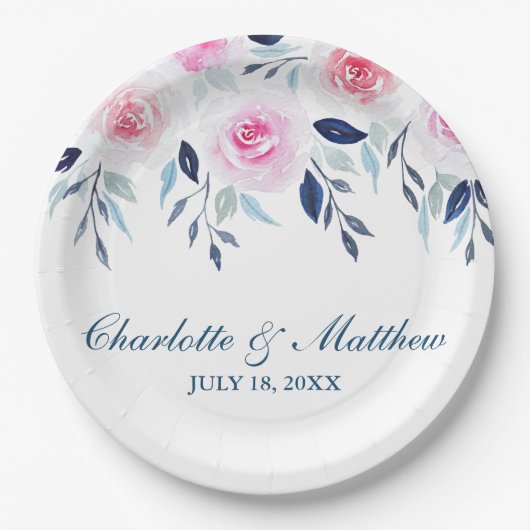 Blumenrosa Roses Blumenwasser Hochzeit Pappteller (Vorderseite)