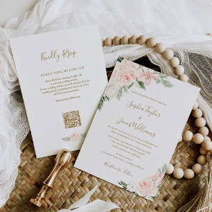 Blumenrosa Salbeigrün QR Code RSVP Hochzeit Einladung