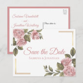 Blumenrosa Save the Date Peony Wedding Verlobung Ankündigungspostkarte (Vorne/Hinten)