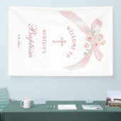 Blumenrosa Schleife Taufe Willkommen Banner (Messe)