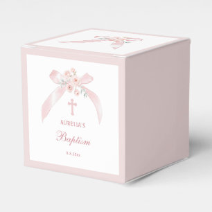 Blumenrosa Schleife Taufwürfel Geschenkschachtel