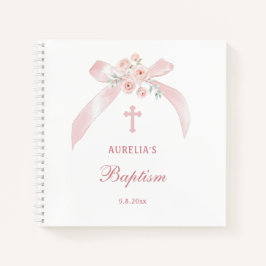 Blumenrosa Schleifen Taufgästebuch Notizblock