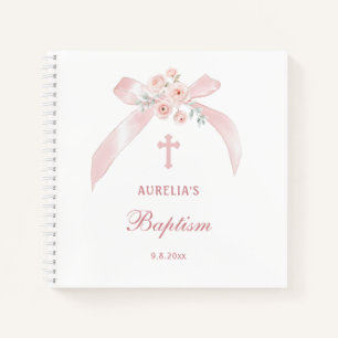 Blumenrosa Schleifen Taufgästebuch Notizblock