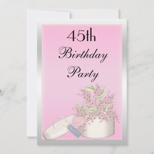 Blumenrosa & Silber 45. Geburtstag Einladung (Vorderseite)