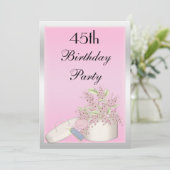 Blumenrosa & Silber 45. Geburtstag Einladung (Stehend Vorderseite)