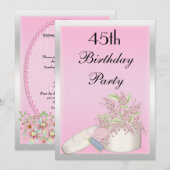 Blumenrosa & Silber 45. Geburtstag Einladung (Vorne/Hinten)