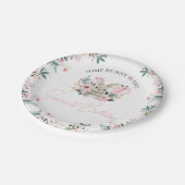 Blumenrosa, sonnig macht einen 1. Geburtstag Pappteller (Schrägansicht)