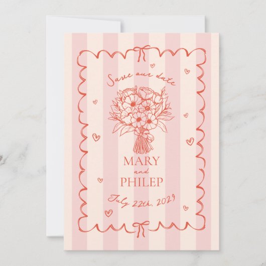 Blumenrosa Streifen Botanisch Save the Date Einladung (Vorderseite)