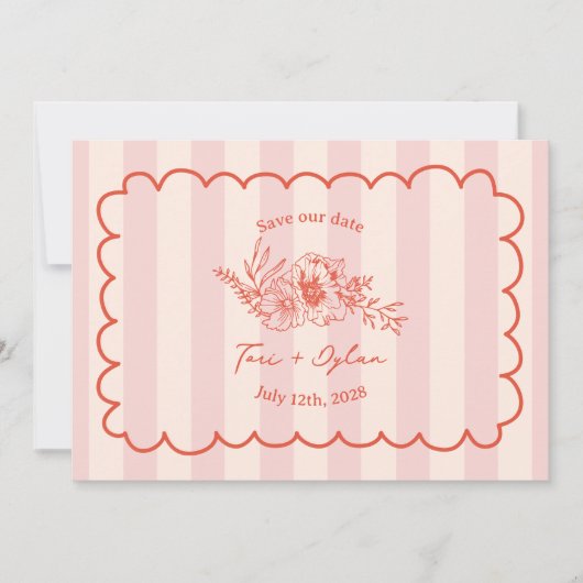 Blumenrosa Streifen Botanisches Save the Date Foto (Vorderseite)