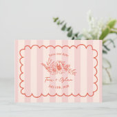 Blumenrosa Streifen Botanisches Save the Date Foto (Stehend Vorderseite)