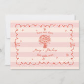 Blumenrosa Streifen Botanisches Save the Date Foto Einladung (Vorderseite)