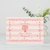 Blumenrosa Streifen Botanisches Save the Date Foto Einladung (Stehend Vorderseite)