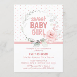 Blumenrosa Sweet Baby Girl Babydusche Einladung