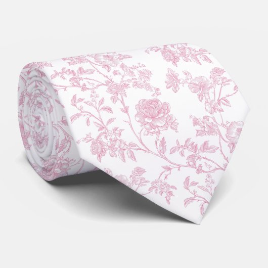 Blumenrosa Toile de Jouy Krawatte (Gerollt)