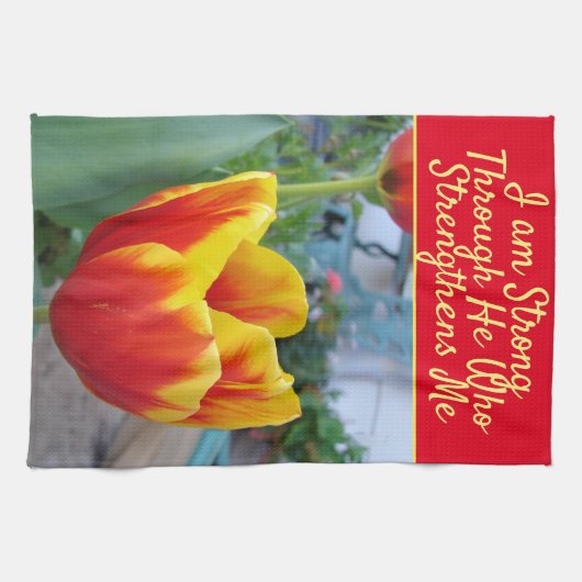 Blumenrosa Tulip Gott Zitat Ich bin stark Geschirrtuch (Horizontal)