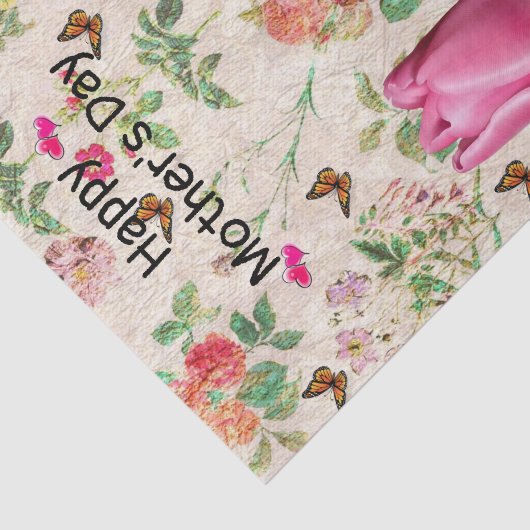 Blumenrosa Tulips Schmetterlingsherzen Seidenpapier (Ausschnitt)