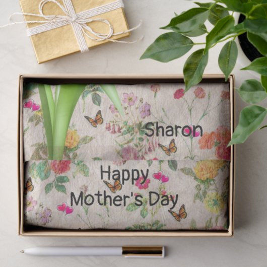 Blumenrosa Tulips Schmetterlingsherzen Seidenpapier (Geschenk)