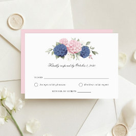 Blumenrosa und blaue Hortensien-Hochzeits-RSVP-Kar Einladung