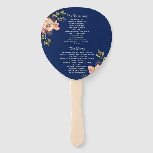 Blumenrosa und Blauer Hochzeitsprogramm Fächer (Rückseite)