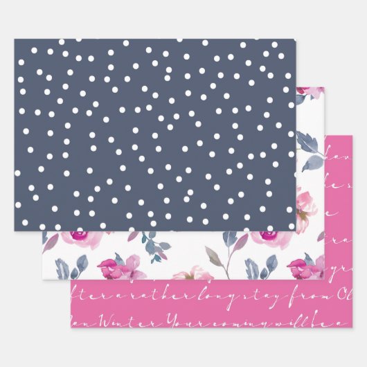 Blumenrosa und blaues Muster Geschenkpapier Set (Set)