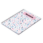 Blumenrosa und blaues Muster-Notebook Notizblock (Linke Seite)