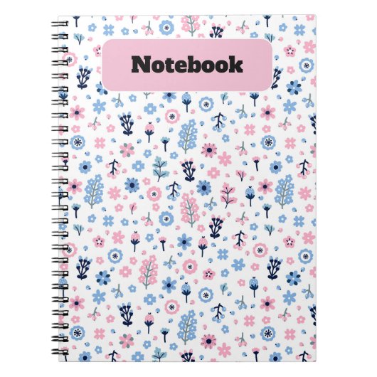 Blumenrosa und blaues Muster-Notebook Notizblock (Vorderseite)