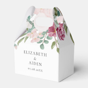 Blumenrosa und Burgunder Wasserfarbenhochzeit Geschenkschachtel