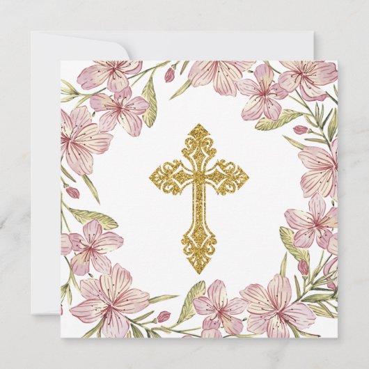 Blumenrosa und Goldbrasse Taufe Einladung (Rückseite)