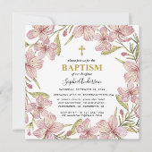 Blumenrosa und Goldbrasse Taufe Einladung (Vorderseite)