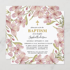 Blumenrosa und Goldbrasse Taufe Einladung