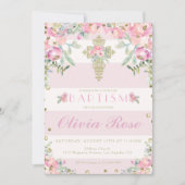 Blumenrosa und Goldtaufe für Mädchen Einladung (Vorderseite)