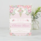 Blumenrosa und Goldtaufe für Mädchen Einladung (Stehend Vorderseite)