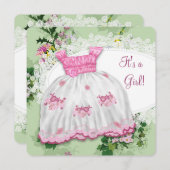 Blumenrosa und grüne Babydusche Einladung (Vorne/Hinten)