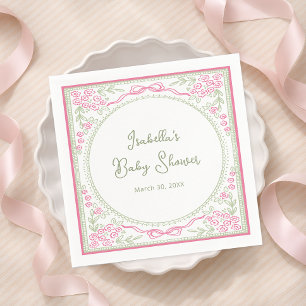 Blumenrosa und grüne Babyparty-Papier-Serviette Serviette