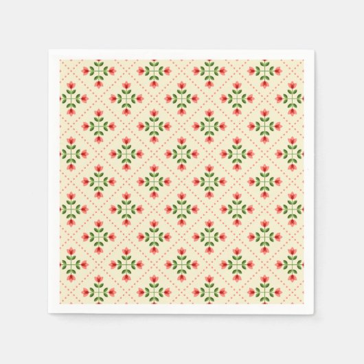 Blumenrosa und grünes gepolstertes Folkloremuster Serviette (Vorderseite)