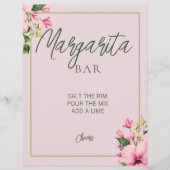 Blumenrosa und grünes Margarita Bar Sign (Vorderseite)